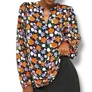 TAHARI WOMAN Bright Floral Split Collar Tunic Top 2X